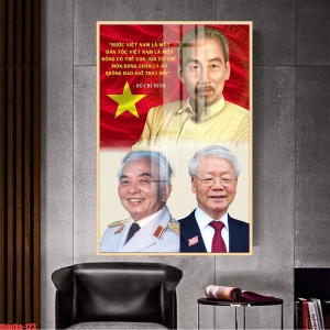 Tranh Treo Tường Trang Trí Phòng Khách Bác Hồ Chí Minh - Bác Võ Nguyên Giáp - Bác Nguyễn Phú Trọng