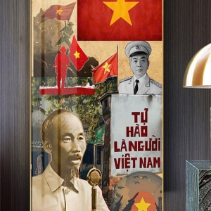 Tranh Treo Tường Trang Trí Phòng Khách Bác Hồ Chí Minh - Bác Võ Nguyên Giáp - Tự Hào Là Người Việt Nam
