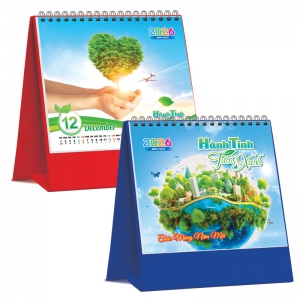 Lịch Để Bàn Đứng 2026 (19 x 17 cm) - Hành Tinh Tươi Xanh - TVKV26 (Chọn Đế Xanh Hoặc Đỏ)
