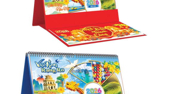 Lịch Để Bàn Ngang 2026 Có Note (25 x 12 cm) - Việt Nam Rạng Rỡ - TVKV24B (Chọn Đế Xanh Hoặc Đỏ)