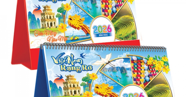 Lịch Để Bàn Ngang 2026 (25 x 12 cm) - Việt Nam Rạng Rỡ - TVKV24A (Chọn Đế Xanh Hoặc Đỏ)