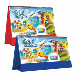 Lịch Để Bàn Ngang 2026 (25 x 12 cm) - Việt Nam Rạng Rỡ - TVKV24A (Chọn Đế Xanh Hoặc Đỏ)