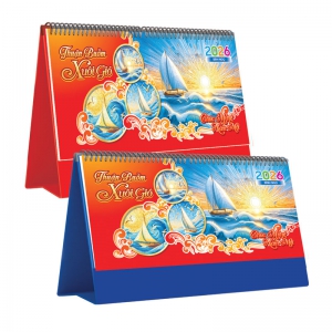 Lịch Để Bàn Ngang 2026 (25 x 12 cm) - Thuận Buồm Xuôi Gió - TVKV23A (Chọn Đế Xanh Hoặc Đỏ)