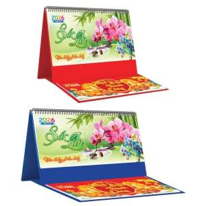 Lịch Để Bàn Ngang 2026 Có Note (25 x 12 cm) - Sắc Lan - TVKV22B (Chọn Đế Xanh Hoặc Đỏ)