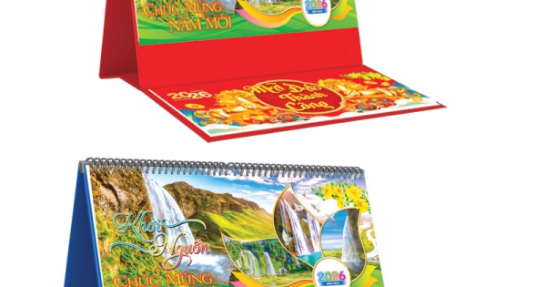 Lịch Để Bàn Ngang 2026 Có Note (25 x 12 cm) - Khởi Nguồn - TVKV18B (Chọn Đế Xanh Hoặc Đỏ)