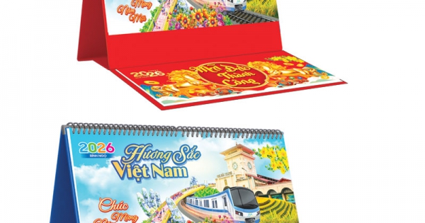 Lịch Để Bàn Ngang 2026 Có Note (25 x 12 cm) - Hương Sắc Việt Nam - TVKV17B (Chọn Đế Xanh Hoặc Đỏ)