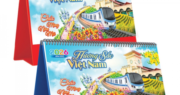 Lịch Để Bàn Ngang 2026 (25 x 12 cm) - Hương Sắc Việt Nam - TVKV17A (Chọn Đế Xanh Hoặc Đỏ)