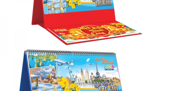 Lịch Để Bàn Ngang 2026 Có Note (25 x 12 cm) - Di Sản Thế Giới - TVKV16B (Chọn Đế Xanh Hoặc Đỏ)