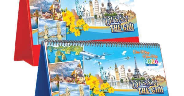 Lịch Để Bàn Ngang 2026 (25 x 12 cm) - Di Sản Thế Giới - TVKV16A (Chọn Đế Xanh Hoặc Đỏ)
