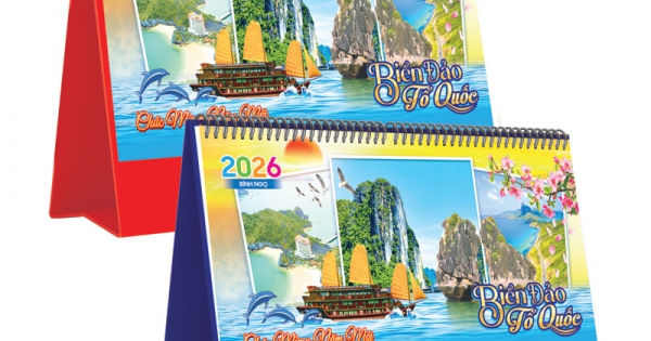 Lịch Để Bàn Ngang 2026 (25 x 12 cm) - Biển Đảo Tổ Quốc - TVKV13A (Chọn Đế Xanh Hoặc Đỏ)