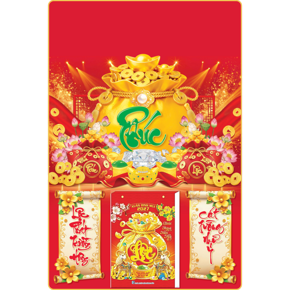 4 Mẫu T&uacute;i T&agrave;i Lộc - Lịch Treo Tường Laminate Tr&aacute;ng Gương 2027 (40x60 cm)