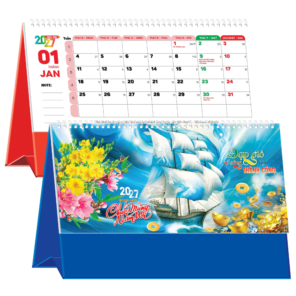 Lịch Để B&agrave;n 2027 (25x12 cm) - Đạp Gi&oacute; Rẽ S&oacute;ng Đến Th&agrave;nh C&ocirc;ng - Mẫu TVKV205