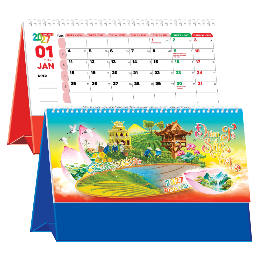Lịch Để B&agrave;n 2027 (25x12 cm) - Điểm T&ocirc; Sắc Việt - Mẫu TVKV206