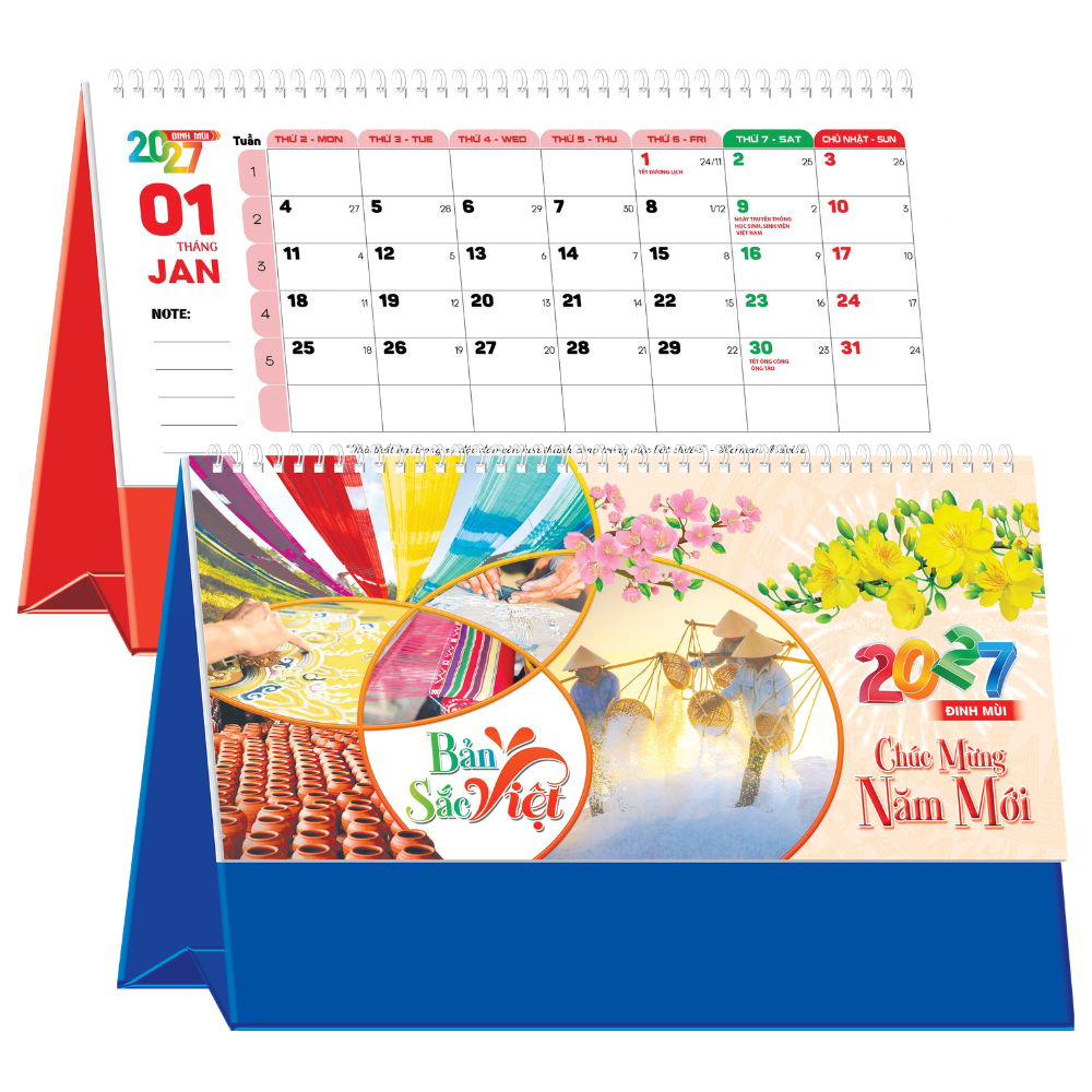 Lịch Để B&agrave;n 2027 (25x12 cm) - Bản Sắc Việt - Mẫu TVKV207