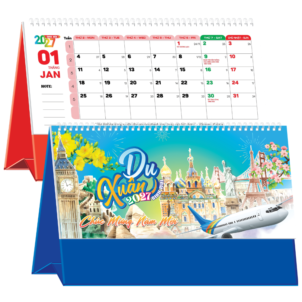Lịch Để B&agrave;n 2027 (25x12 cm) - Du Xu&acirc;n - Mẫu TVKV209