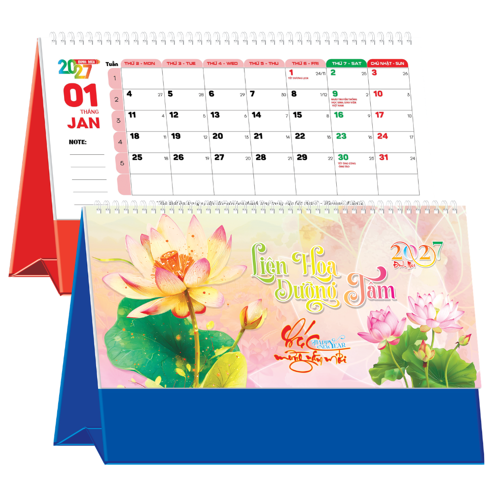 Lịch Để B&agrave;n 2027 (25x12 cm) - Li&ecirc;n Hoa Dưỡng T&acirc;m - Mẫu TVKV210