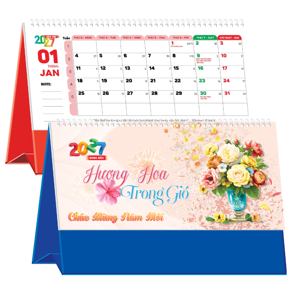 Lịch Để B&agrave;n 2027 (25x12 cm) - Hương Hoa Trong Gi&oacute; - Mẫu TVKV215