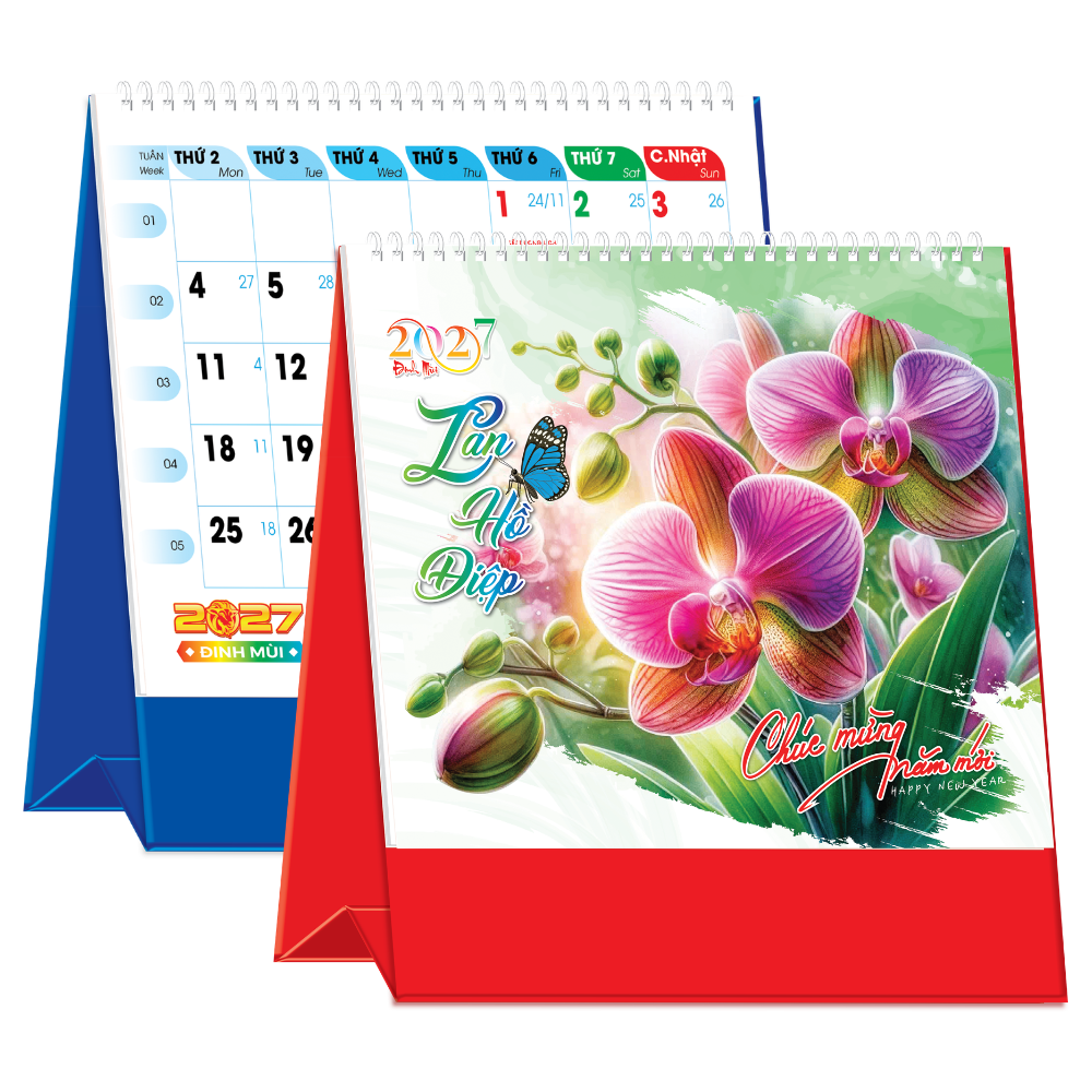 Lịch Để B&agrave;n 2027 (19x17 cm) - Lan Hồ Điệp - Mẫu TVKV218