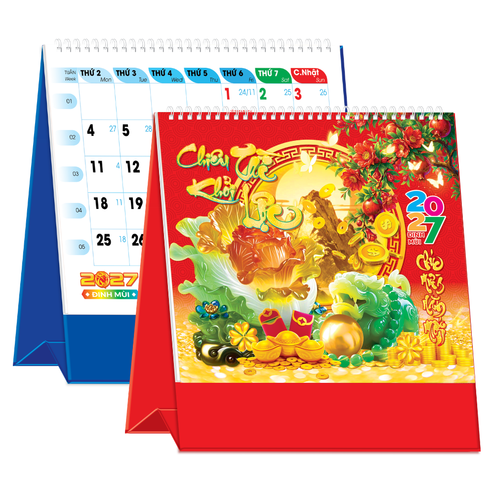 Lịch Để B&agrave;n 2027 (19x17 cm) - Chi&ecirc;u T&agrave;i Khởi Lộc - Mẫu TVKV221
