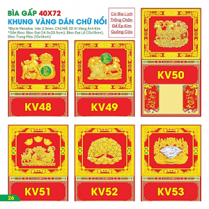B&igrave;a Gấp 40x72cm Khung V&agrave;ng D&aacute;n Chữ Nổi 3D 2027 (Gắn Bloc) - Mẫu TVKV48-53