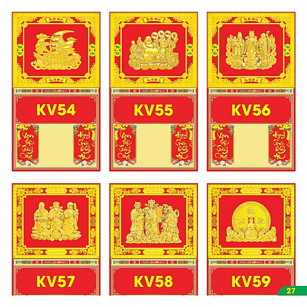 B&igrave;a Gấp 40x72cm Khung V&agrave;ng D&aacute;n Chữ Nổi 3D 2027 (Gắn Bloc) - Mẫu TVKV54-59