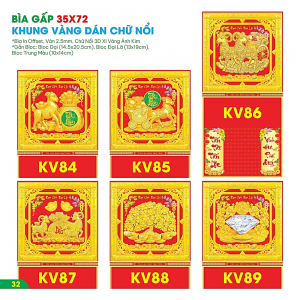 B&igrave;a Gấp 35x72cm Khung V&agrave;ng D&aacute;n Chữ Nổi 3D 2027 (Gắn Bloc) - Mẫu TVKV84-89