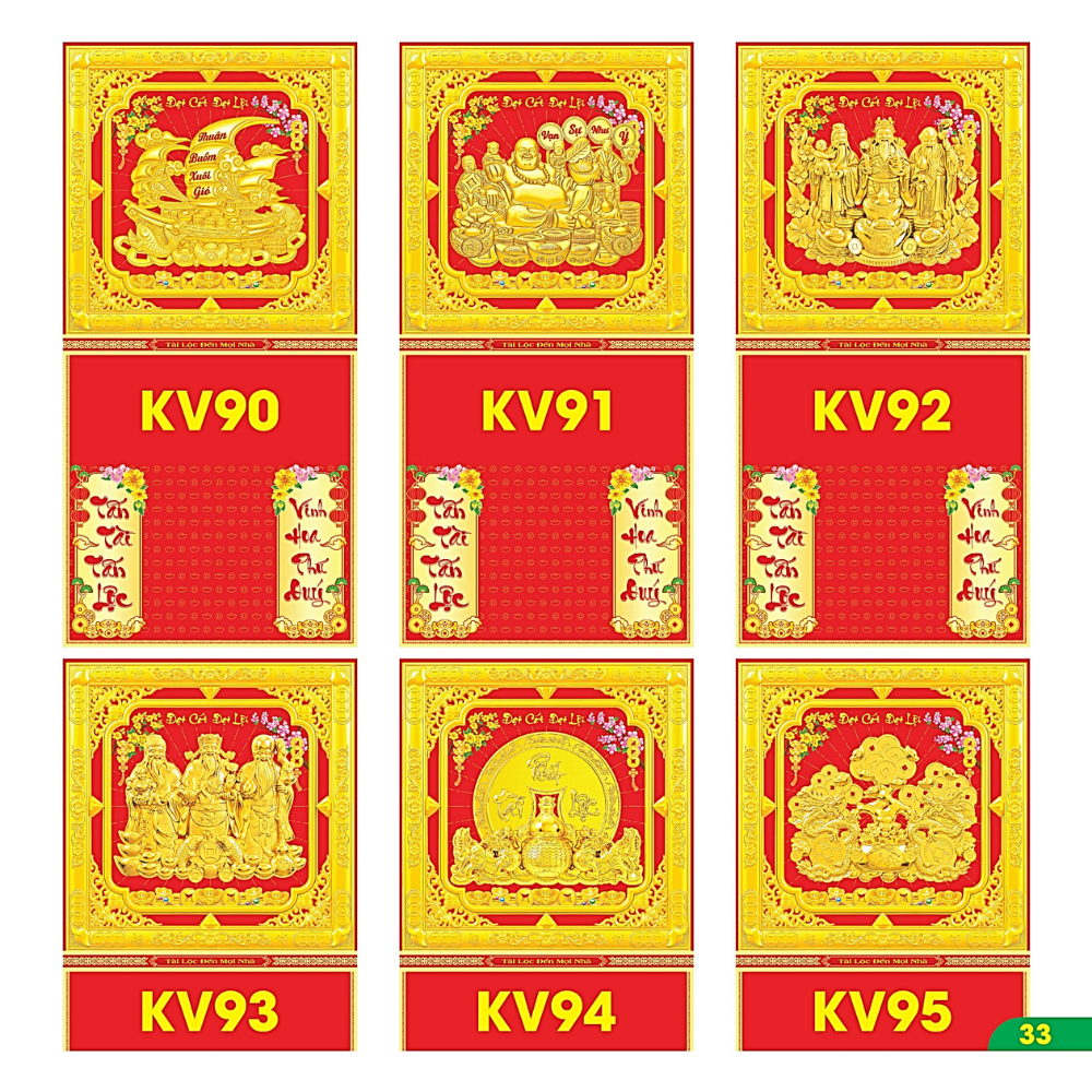 B&igrave;a Gấp 35x72cm Khung V&agrave;ng D&aacute;n Chữ Nổi 3D 2027 (Gắn Bloc) - Mẫu TVKV90-95
