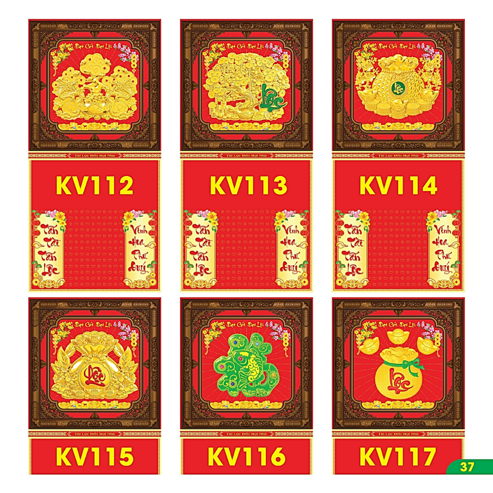 B&igrave;a Gấp 35x63cm Khung V&agrave;ng D&aacute;n Chữ Nổi 3D 2027 (Gắn Bloc) - Mẫu TVKV112-117