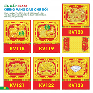 B&igrave;a Gấp 35x63cm Khung V&agrave;ng D&aacute;n Chữ Nổi 3D 2027 (Gắn Bloc) - Mẫu TVKV118-123