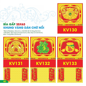 B&igrave;a Gấp 35x63cm Khung V&agrave;ng D&aacute;n Chữ Nổi 3D 2027 (Gắn Bloc) - Mẫu TVKV130-133