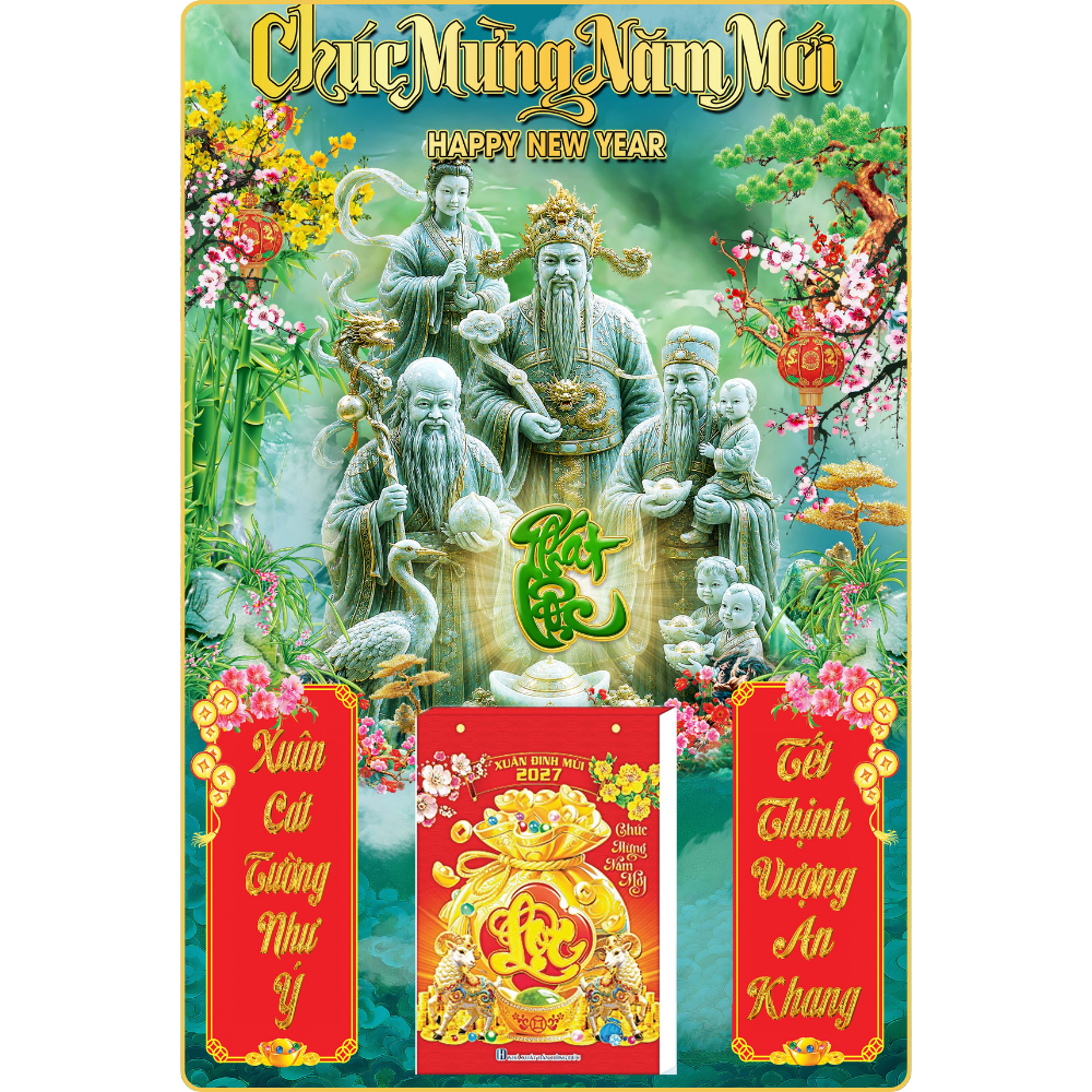 6 Mẫu Ph&uacute;c Lộc Thọ - Lịch Treo Tường Laminate Tr&aacute;ng Gương 2027 (40x60 cm)