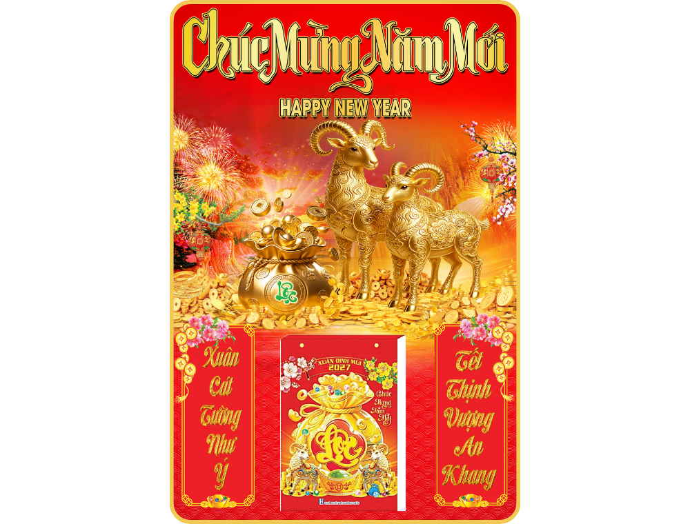 9 Mẫu Song Dương Đắc Lộc - Lịch Treo Tường Laminate Tr&aacute;ng Gương 2027 (40x60 cm)