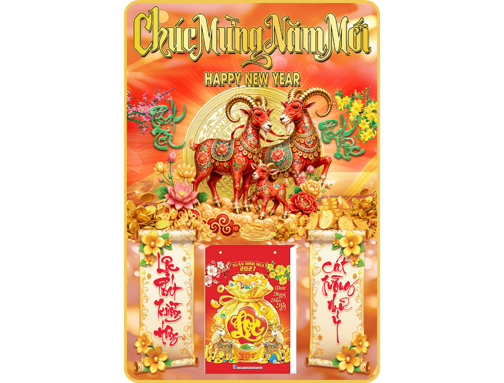 6 Mẫu Tam Dương Khai Th&aacute;i - Lịch Treo Tường Laminate Tr&aacute;ng Gương 2027 (40x60 cm)