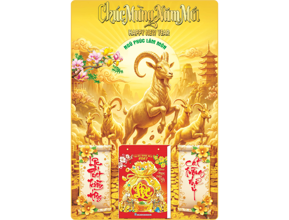 2 Mẫu Ngũ Dương Ngũ Ph&uacute;c - Lịch Treo Tường Laminate Tr&aacute;ng Gương 2027 (40x60 cm)