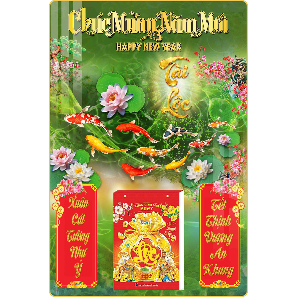 2 Mẫu Cửu Ngư Quần Hội - Lịch Treo Tường Laminate Tr&aacute;ng Gương 2027 (40x60 cm)