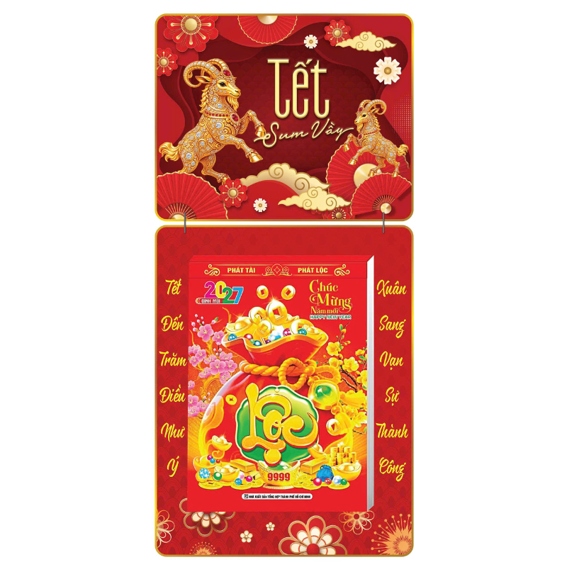 Lịch Bloc 2027 (25x35 cm) Tết Sum Vầy Trọn Bộ Đầu Treo Laminate